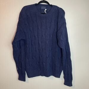 VTG Willis & Geiger Sweater Mens XL Preppy Grandpa Thick Flaw Cable Knit Blue
